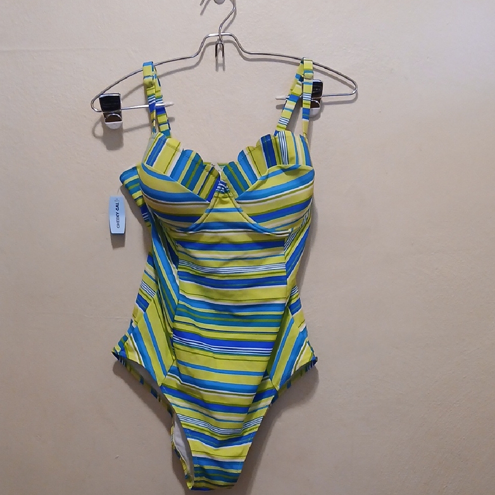 Striped Blue and Yellow Kids One Piece Swimsuit